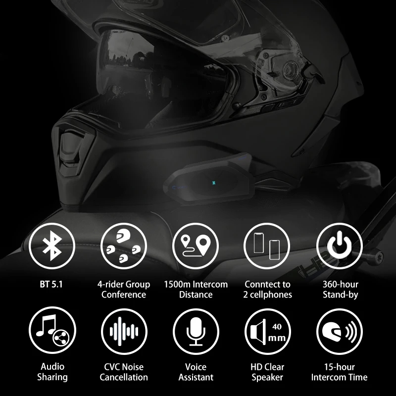 GOCOM4 Motorcycle Bluetooth In - Universal Motorcycle Helmet Intercom Headset 评论和价格